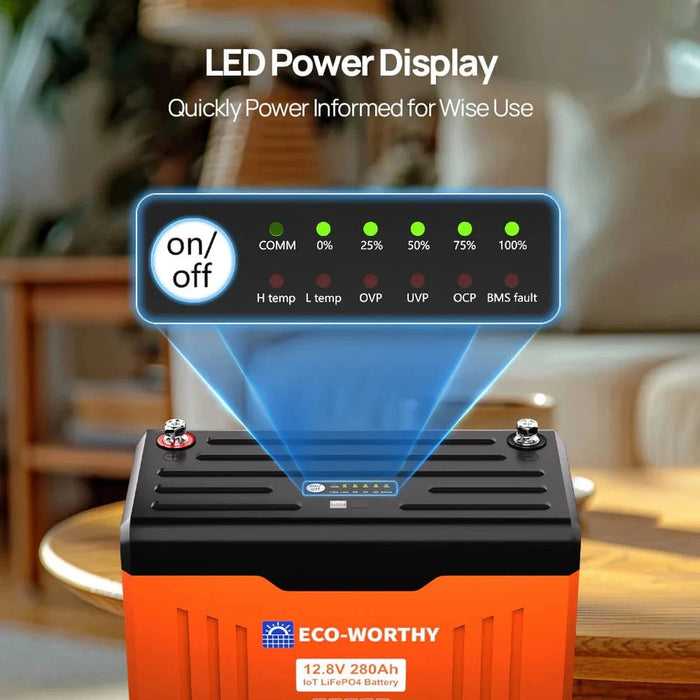 Eco-Worthy | 12V 280AH Lifepo4 Lithium Battery with SOC LEDs and Low Temp Protection