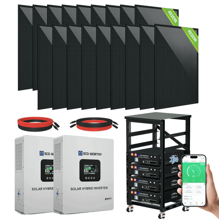 Eco-Worthy | Complete Off-Grid Solar Panel Kit | 2*5KW 120V/240V Output | 20.48kWh Lithium Battery