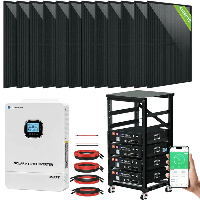 Eco-Worthy |Complete Off-Grid Solar Power System - 10000W 120/240V Output | 20.48kWh Lithium Battery