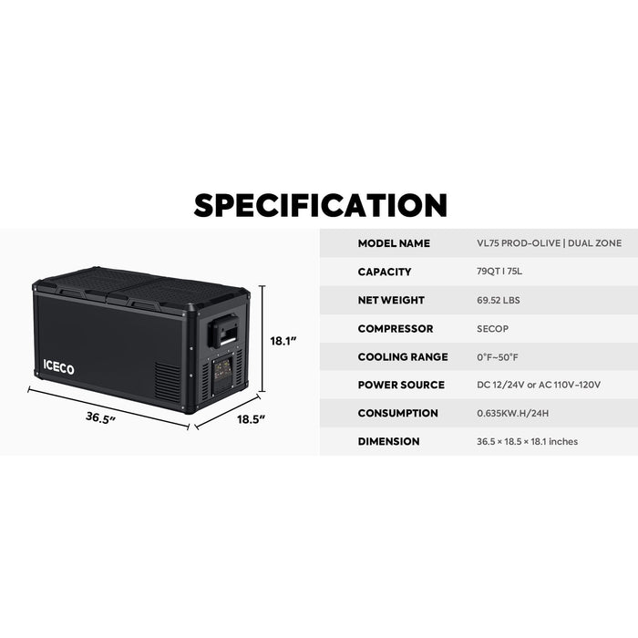 ICECO | VL75ProD 12V Heavy Duty Freezer 75 LT