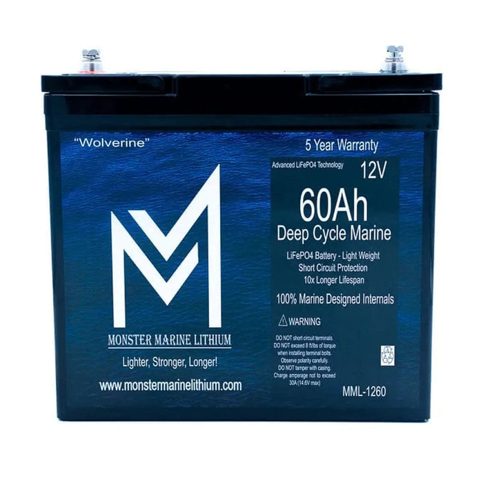 Monster Marine Lithium | 12v 60Ah Deep Cycle Lithium Marine Battery "Wolverine" - MML-1260 image 1