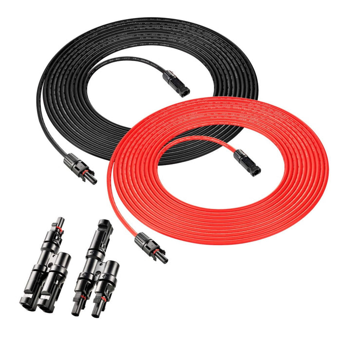 Rich Solar | 10 Gauge Solar Panel Extension Cable with Male and Female Solar Connector Ends and Parallel Connectors | Pair of 10AWG Red and Black Extension Wire and Parallel Connectors | Choose Cable Length: 30ft, 50ft image 1