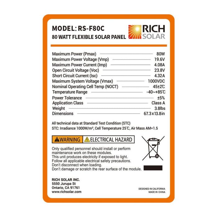 Rich Solar | MEGA 80 FLEX | 80 Watt CIGS Flexible Solar Panel | Premium 12V Flexible Panel | High Efficiency image 5