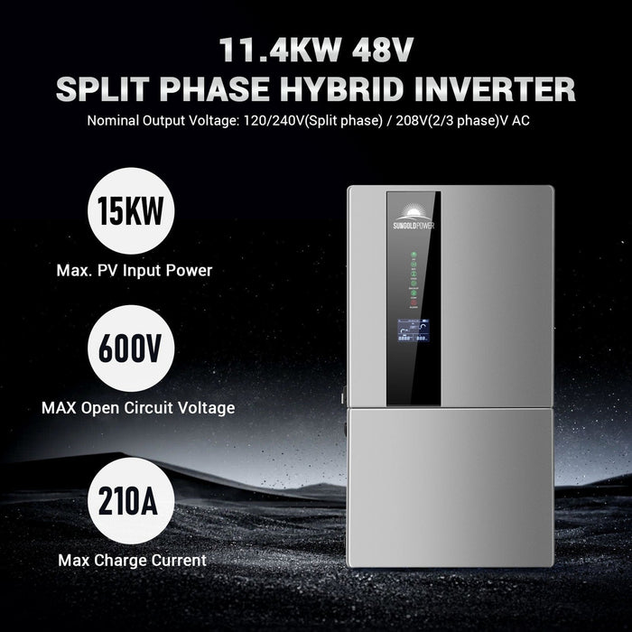 SunGoldPower | Hybrid Solar Kit 11.4KW 48V Split Phase 20.48KWH Lithium Battery SGH-11N2E-s image 7