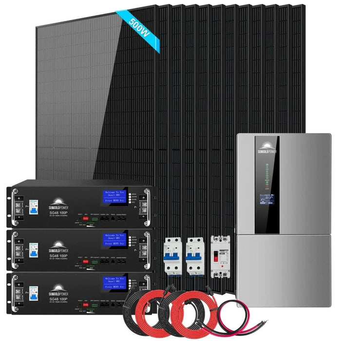 SunGoldPower | Hybrid Solar Kit 7.6KW 48V Split Phase 15.36KWH Lithium Battery 12 X 500 Watt Solar Panel SGH-7.6N3E