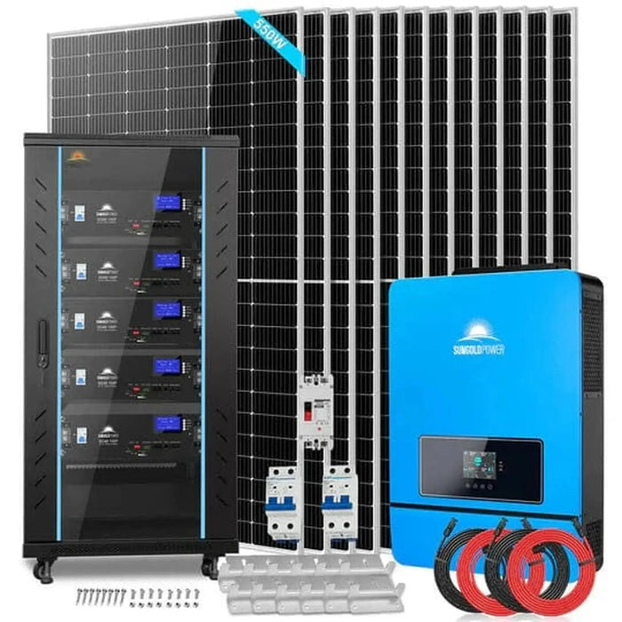 SunGoldPower | Off Grid Solar Kit 12 X 550 Watts Solar Panels 25.6kWh Lithium Battery 10kW Solar Inverter 48VDC 120V/240V SGR-10K25S
