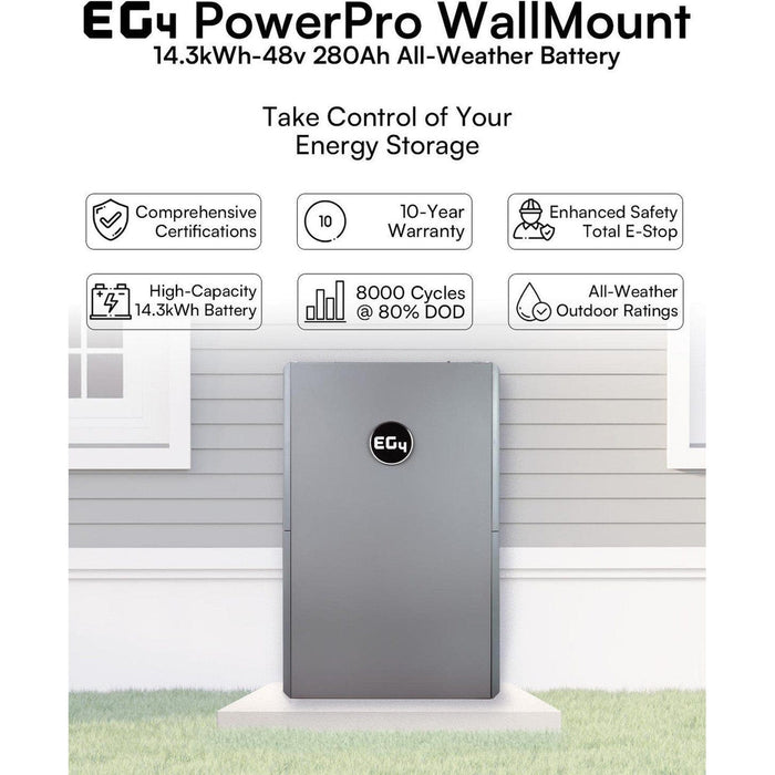 EG4 | PowerPro WallMount AllWeather Lithium Battery | 48V 280Ah | 14.3kWh LiFePO4 | All-Weather Energy Storage | UL1973, UL9540A