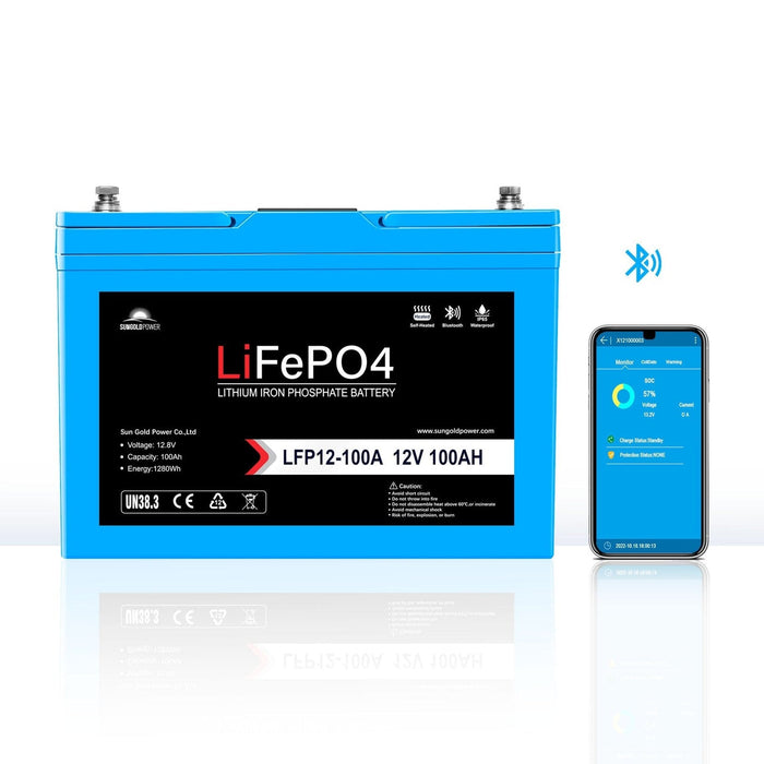 SunGoldPower | 12V 100AH LiFePO4 Deep Cycle Lithium Battery / Bluetooth /Self-heating / IP65 image 10