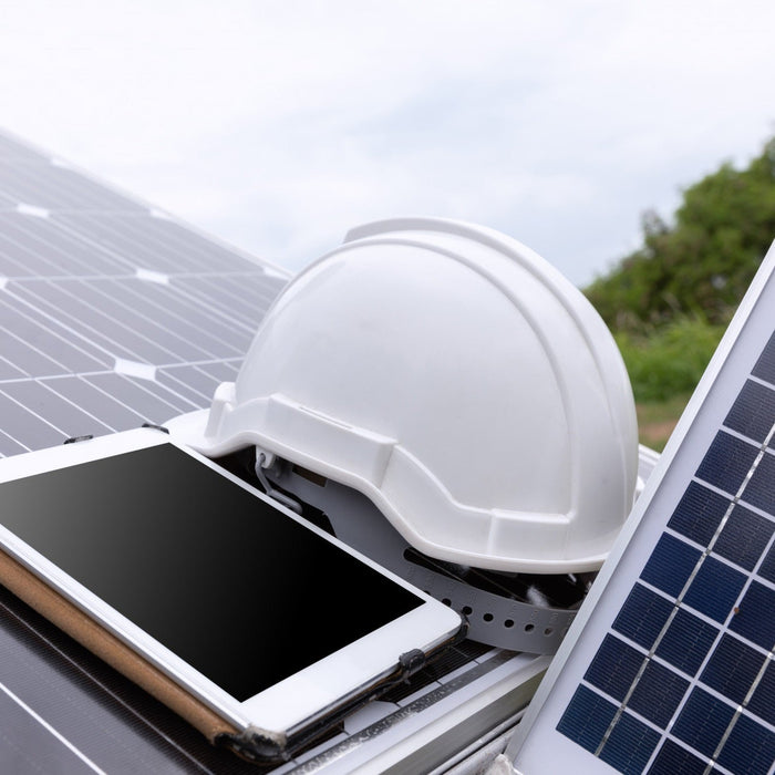 best solar panel system with white hat and a tablet