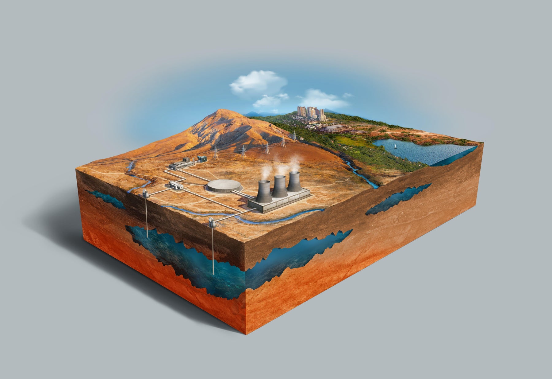 an illustration of geothermal energy plant