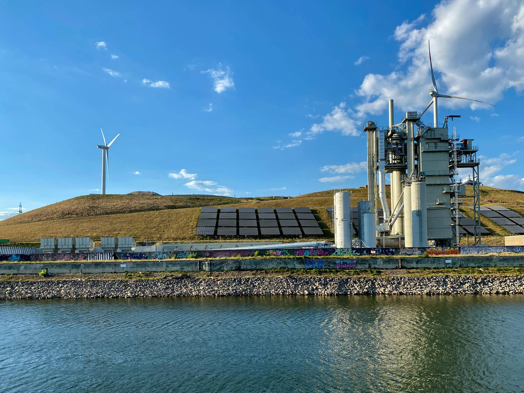 solar panels installed besides river