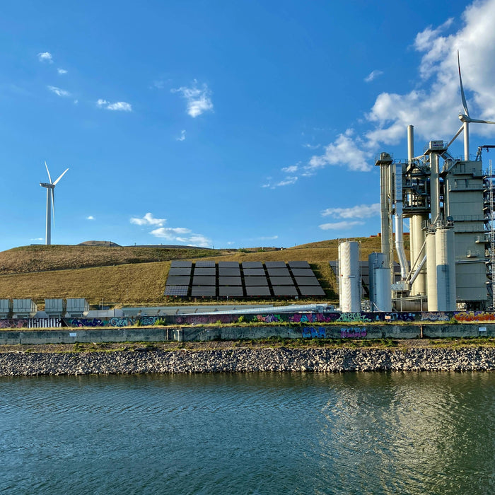 solar panels installed besides river