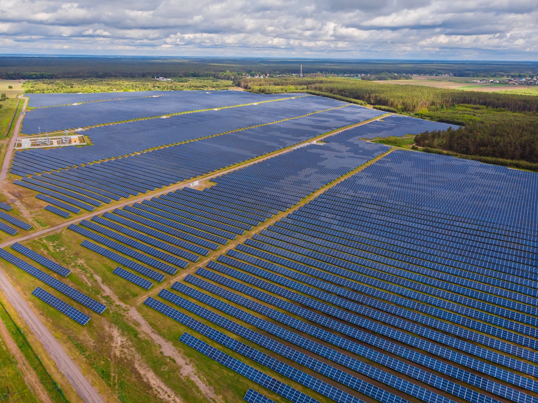a massive solar panels installed in the field