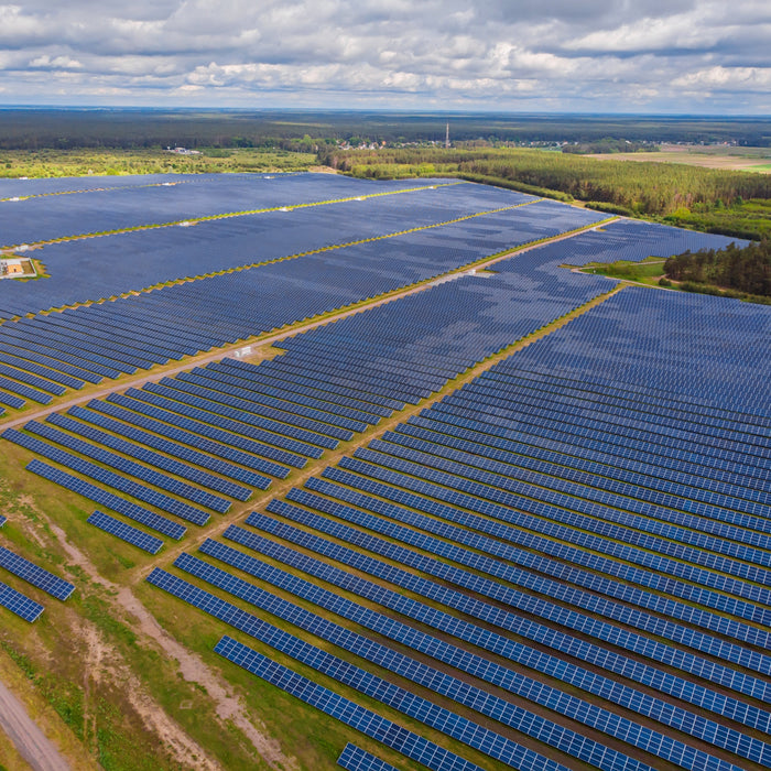 a massive solar panels installed in the field