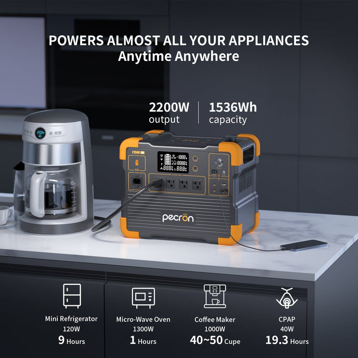PECRON | E1500LFP 200W Solar Kit Portable Power Station Bundle 2200W 1536Wh V3