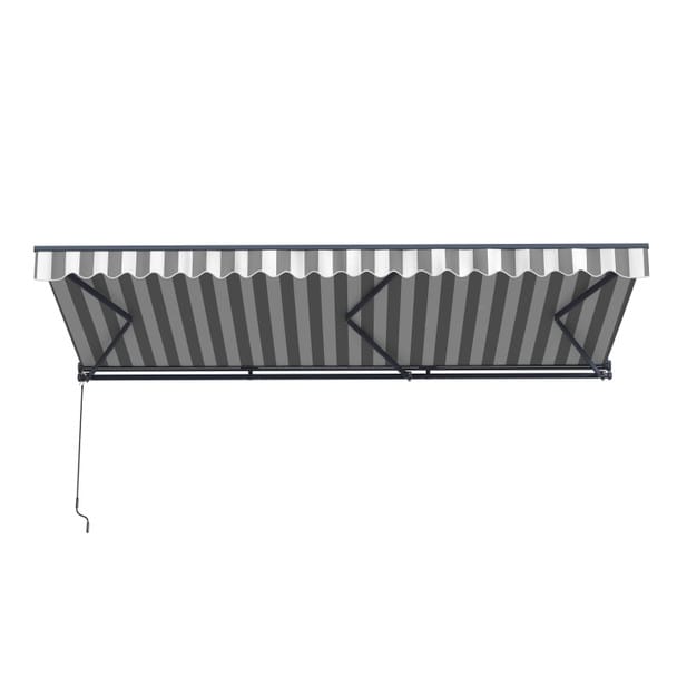 ALEKO | Moroccan Semi-Cassette Motorized Patio Awning - Seagull Gray & White Striped - 12 X 10 feet