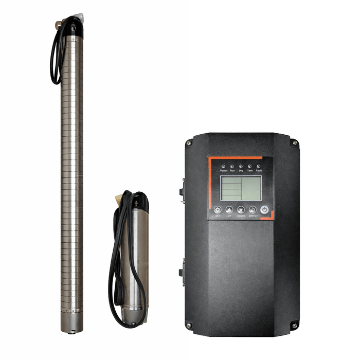 Backwood Solar | BWS 4″ AC/DC Sub Pump 20 GPM 1440′ Submersible Pump with Controller