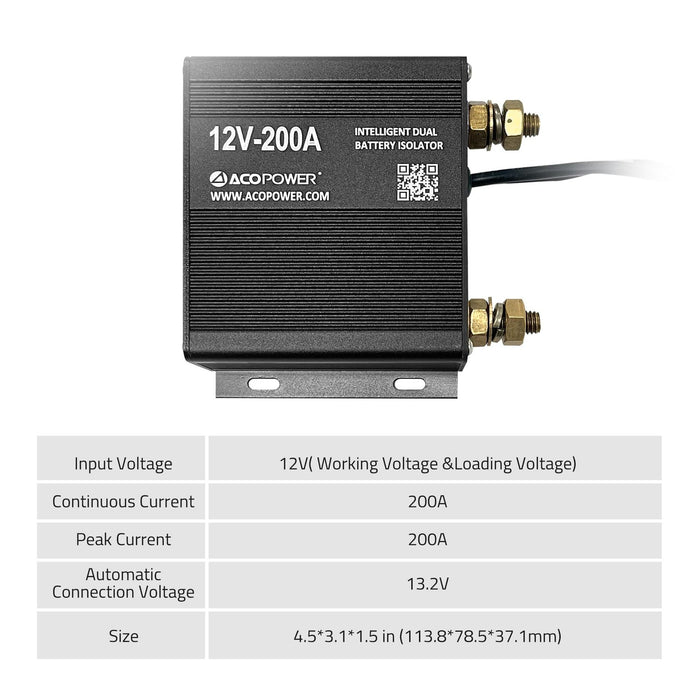 ACOPOWER | 12V 200 Amp Dual Battery Isolator Kit