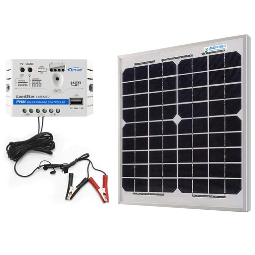 ACOPower | 10W 12V Solar Charger Kit, 5A Charge Controller with Alligator Clips