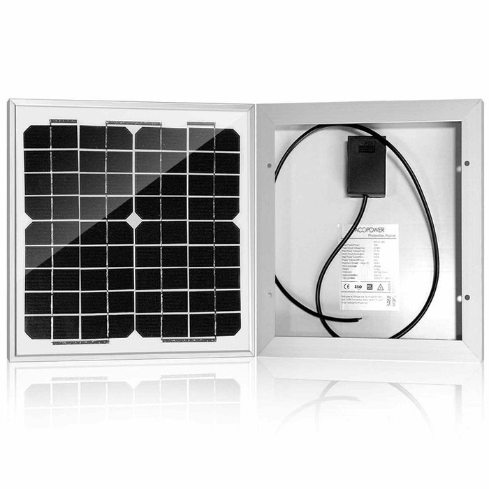 ACOPower | 10W 12V Solar Charger Kit, 5A Charge Controller with Alligator Clips