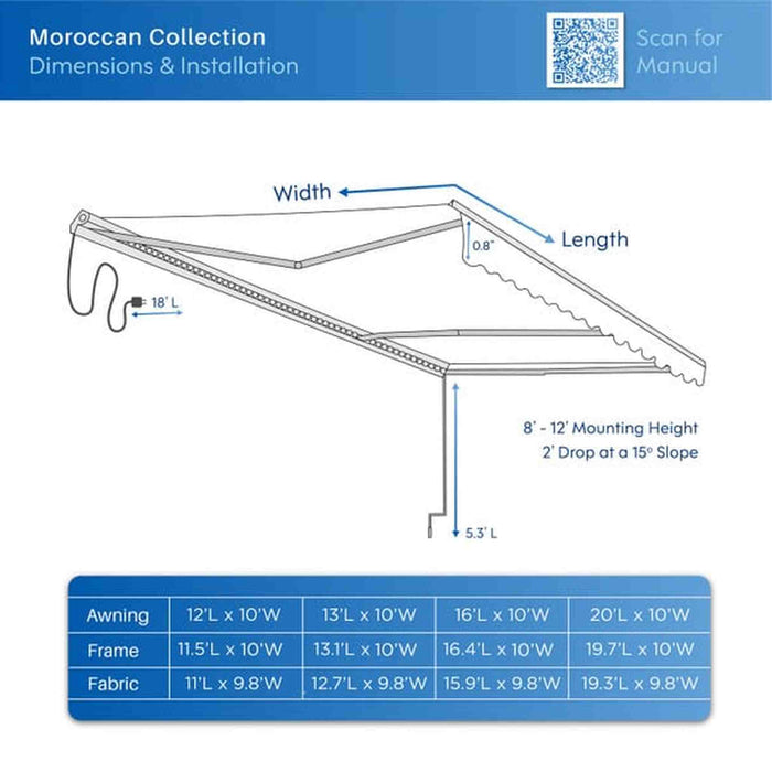 ALEKO |Moroccan Semi-Cassette Motorized Patio Awning - Sky Blue