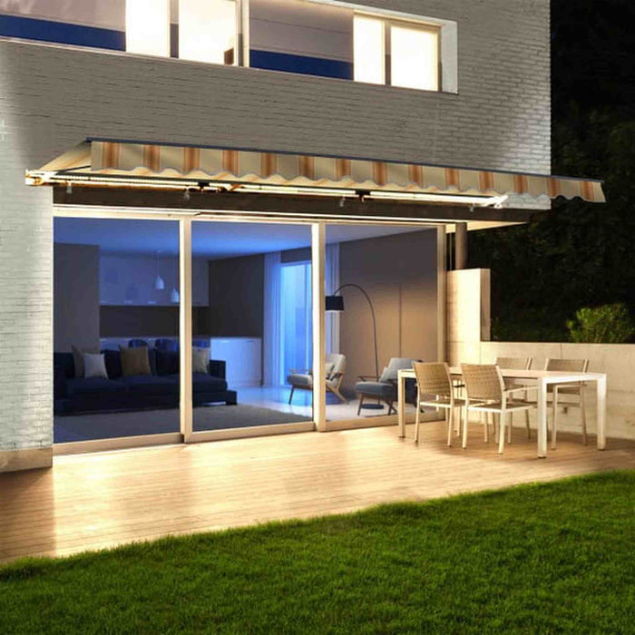 ALEKO | Moroccan Semi-Cassette Motorized Patio Awning - Multi-Stripe Yellow