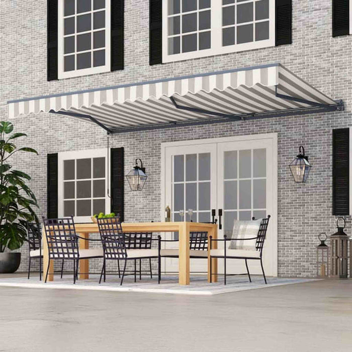 ALEKO | Moroccan Semi-Cassette Motorized Patio Awning - Seagull Gray & White Striped - 13 X 10 feet