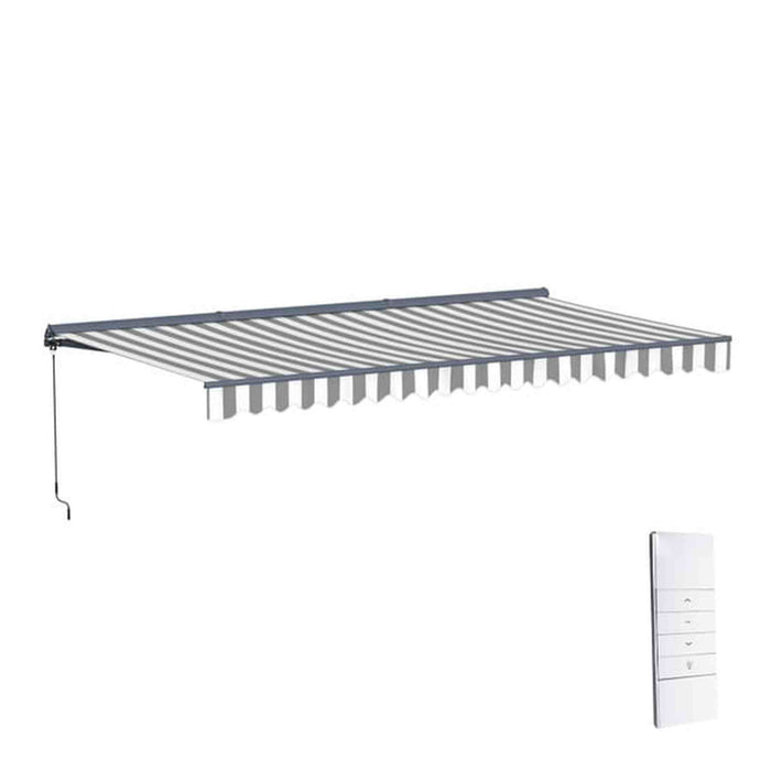 ALEKO | Moroccan Semi-Cassette Motorized Patio Awning - Seagull Gray & White Striped - 13 X 10 feet