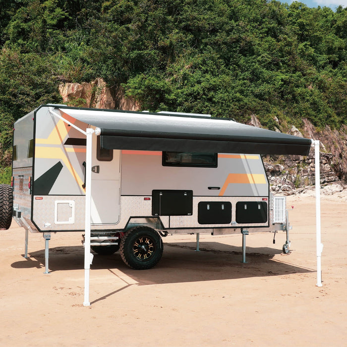 ALEKO | Non Motorized Retractable RV/Patio Awning - White Frame - 20 x 8 Feet - White & Black Fade