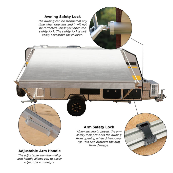 ALEKO | Non Motorized Retractable RV/Patio Awning - White Frame - 20 x 8 Feet - White & Black Fade