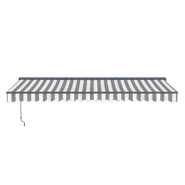 ALEKO | Moroccan Semi-Cassette Motorized Patio Awning - Seagull Gray & White Striped - 12 X 10 feet