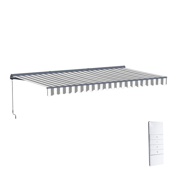 ALEKO | Moroccan Semi-Cassette Motorized Patio Awning - Seagull Gray & White Striped - 12 X 10 feet