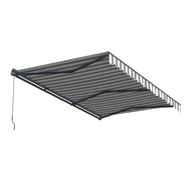 ALEKO | Moroccan Semi-Cassette Motorized Patio Awning - Seagull Gray & White Striped - 12 X 10 feet