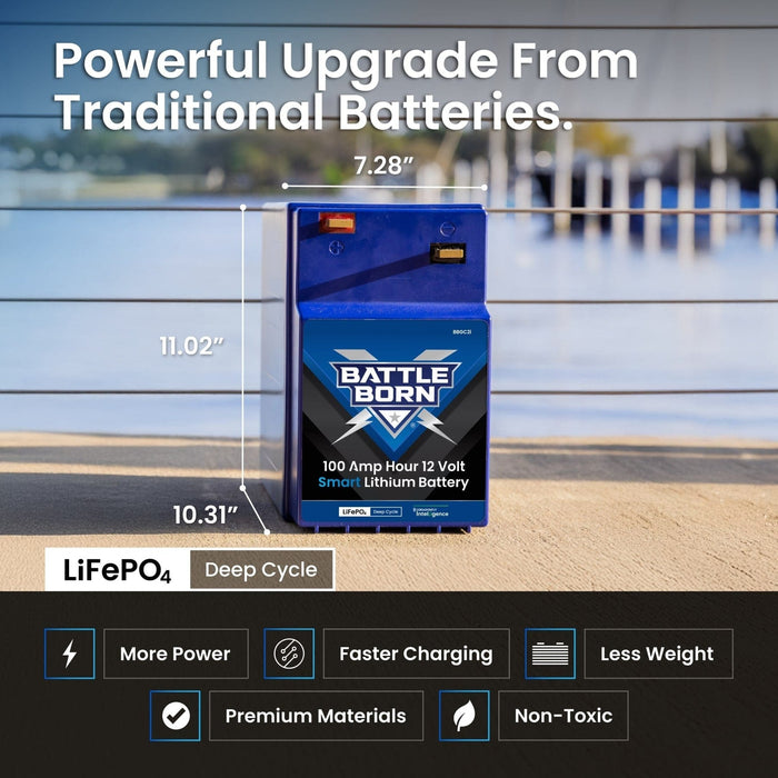 Battle Born | 100Ah 12V GC2 Smart Heated LiFePO4 Deep Cycle Battery Kit