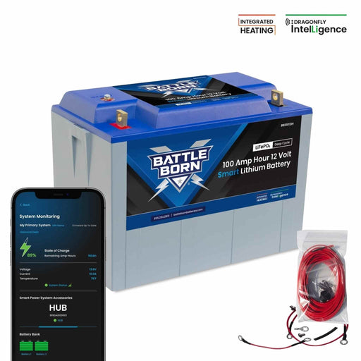 Battle Born | 100Ah 12V Smart Heated LiFePO4 Deep Cycle Battery Kit