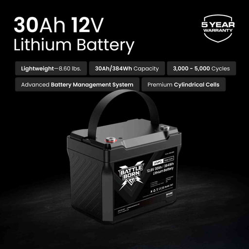 Battle Born Batteries | 30Ah 12V LiFePO4 Deep Cycle Battery | Base Series