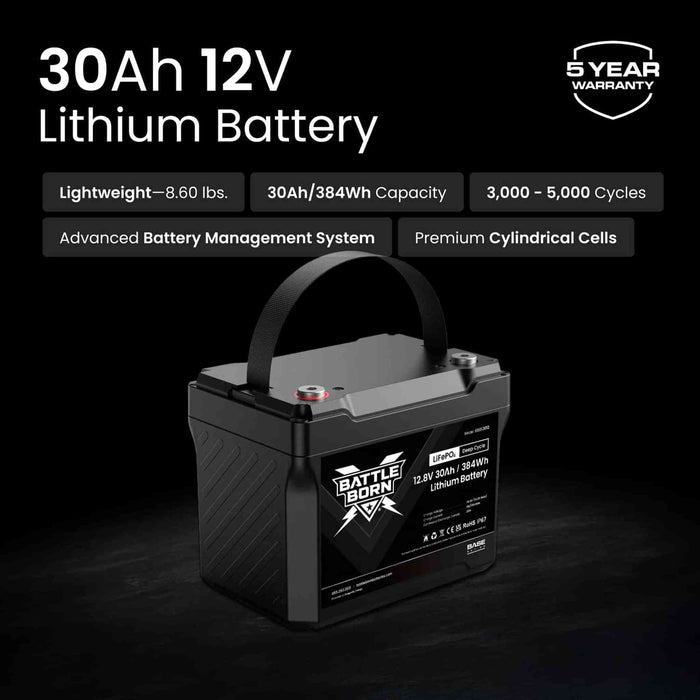 Battle Born Batteries | 30Ah 12V LiFePO4 Deep Cycle Battery | Base Series