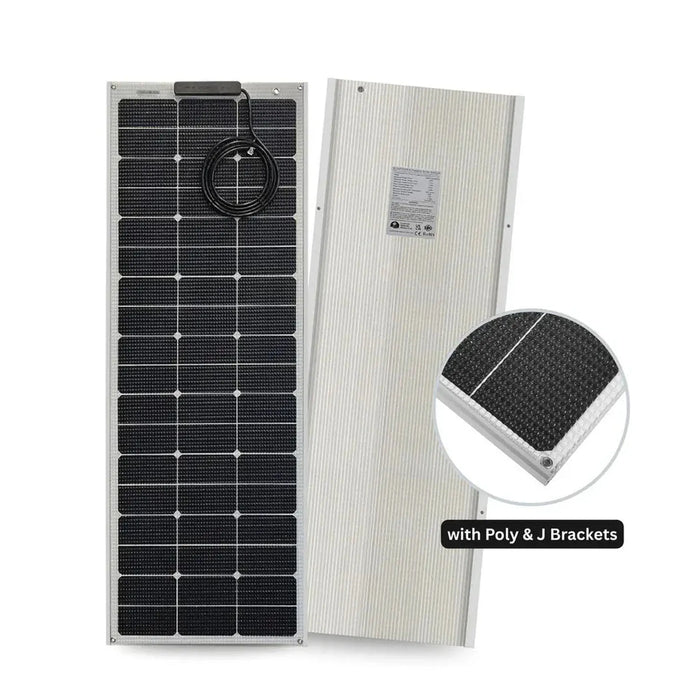 Custom Marine | 100 Watt Walkable Semi Rigid Shade Tolerant Solar Panel with Polycarbonate & J-Mount Brackets - Sunpower A+ Grade 24.4% Efficient Cells