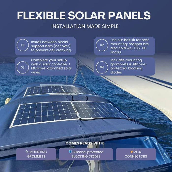 Custom Marine | 120 Watt Shade Tolerant Flexible Solar Panel - Sunpower A+ Grade 24.4% Efficient Cells