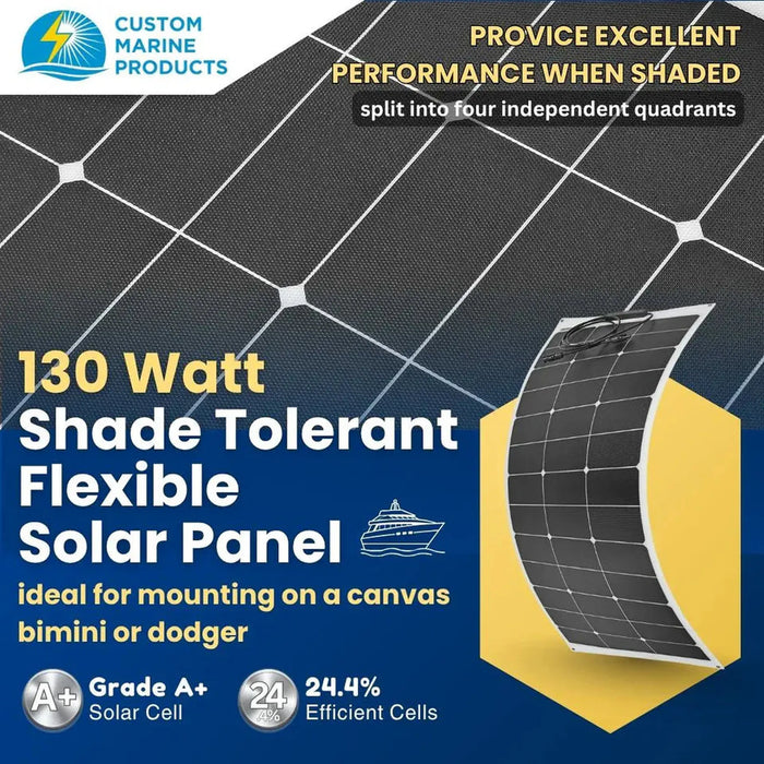 Custom Marine | 130 Watt Shade Tolerant Flexible Marine Solar Panel - Sunpower A+ Grade 24.4% Efficient Cells