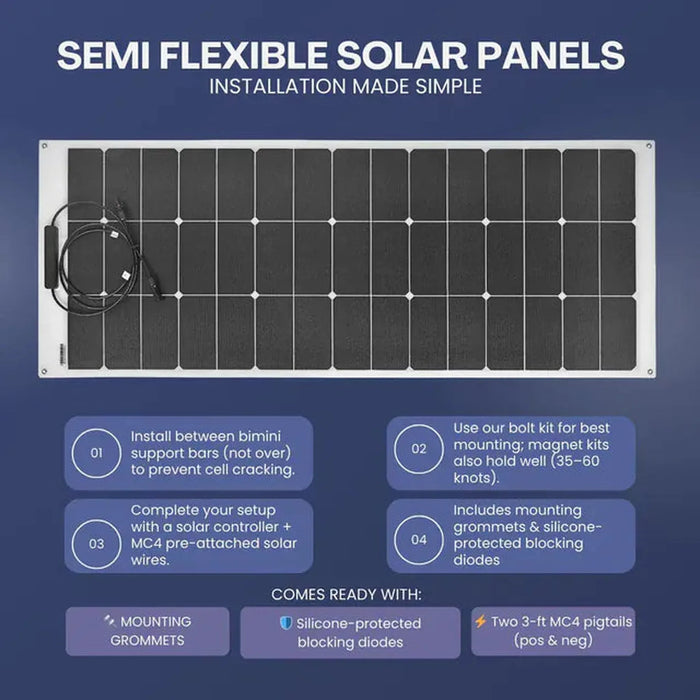 Custom Marine | 155 Watt Shade Tolerant Flexible Solar Panel - Sunpower A+ Grade 24.4% Efficient Cells