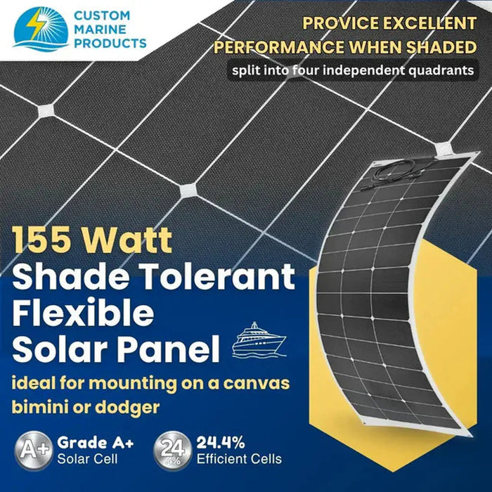 Custom Marine | 155 Watt Shade Tolerant Flexible Solar Panel - Sunpower A+ Grade 24.4% Efficient Cells