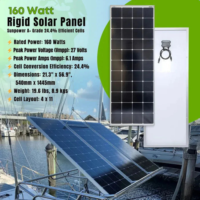 Custom Marine | 165 Watt Rigid Marine Solar Panel - Sunpower A+ Grade 24.4% Efficient Cells