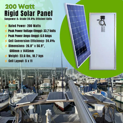 Custom Marine | 200 Watt Rigid Marine Solar Panel - Sunpower A+ Grade 24.4% Efficient Cells