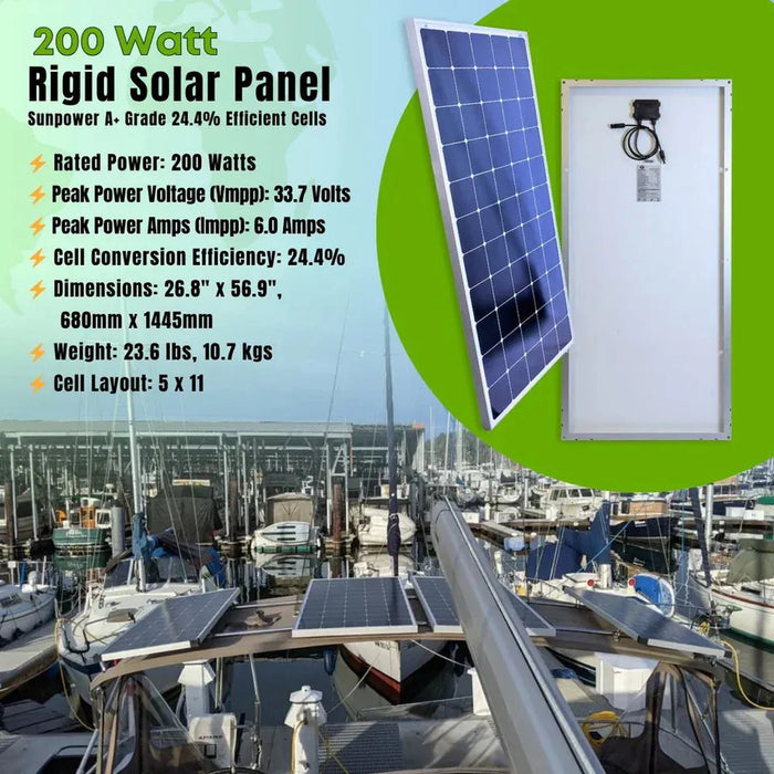 Custom Marine | 200 Watt Rigid Marine Solar Panel - Sunpower A+ Grade 24.4% Efficient Cells
