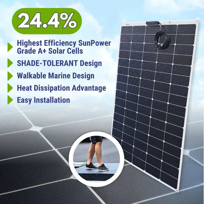 Custom Marine | 260 Watt Walkable Semi Rigid Shade Tolerant Solar Panel - Sunpower A+ Grade 24.4% Efficient Cells