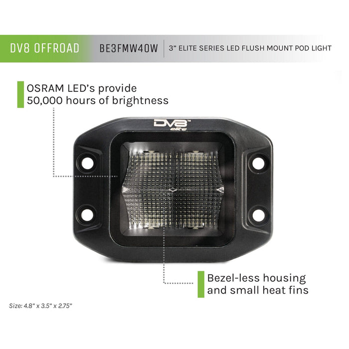 DV8 Offroad | 3-Inch Elite Series LED Flush Mount Pod Light