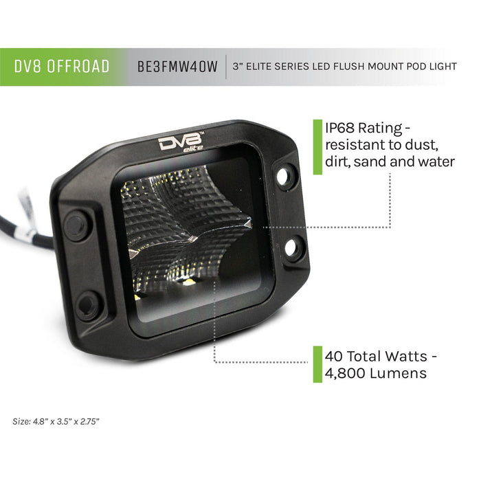 DV8 Offroad | 3-Inch Elite Series LED Flush Mount Pod Light