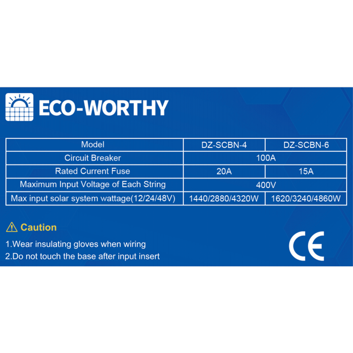 ECO-WORTHY | 4 String PV Combiner Box | 4 x 20A Fuse