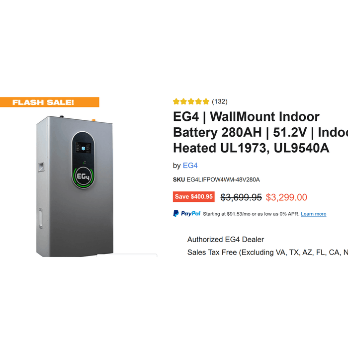 EG4 | WallMount Indoor Battery | 48V 314Ah | 16kWh | UL9540A | Self-Heating PRE-ORDER